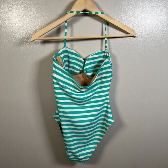 J.Crew Halter One Piece Swimsuit Size 2 Stripes Green Nautical Beach Vacation - Picture 2 of 11